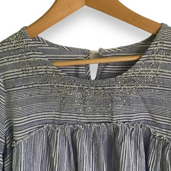 Cotton Rhinestone  Embellished Prairie Boho Blouse - Picture 3 of 6